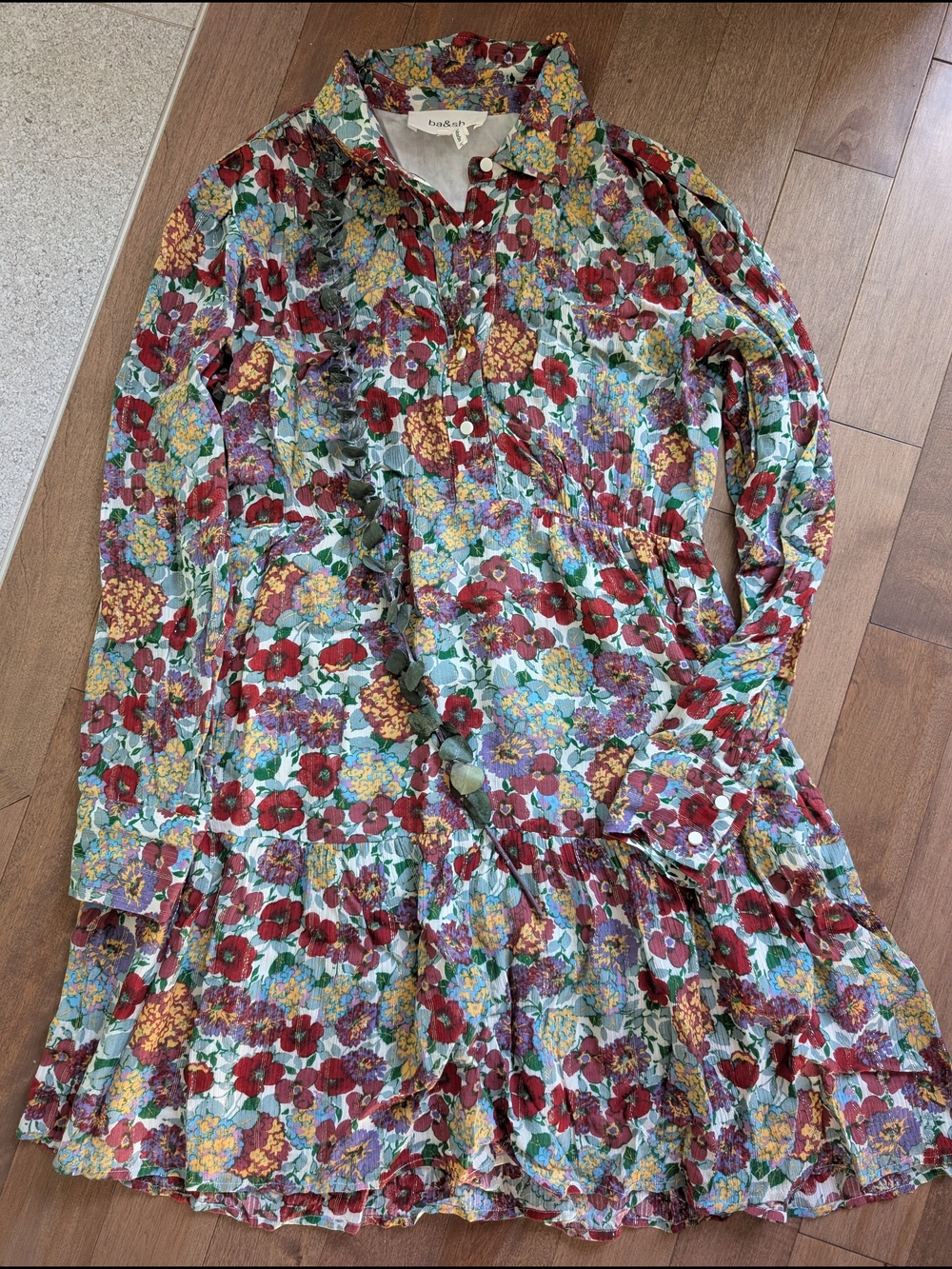 Babydoll Floral Button-Front Tiered Dress - Red, Yellow, Green
